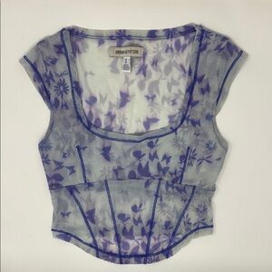 Urban Outfitters Purple and White Fitted Crop Blouse